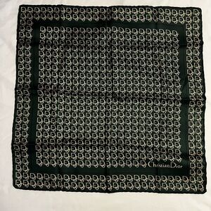 Dior Dark Green and White Logo Scarf 100% Silk